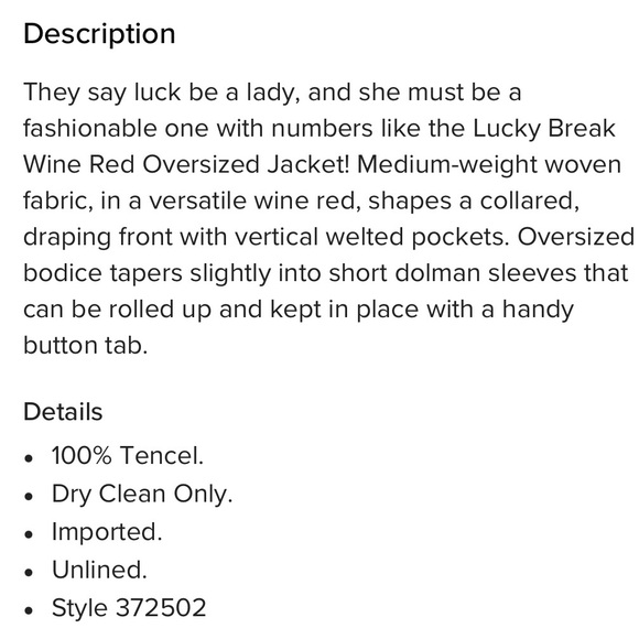 Lucky Break Wine Red Oversized Jacket - Picture 8 of 9